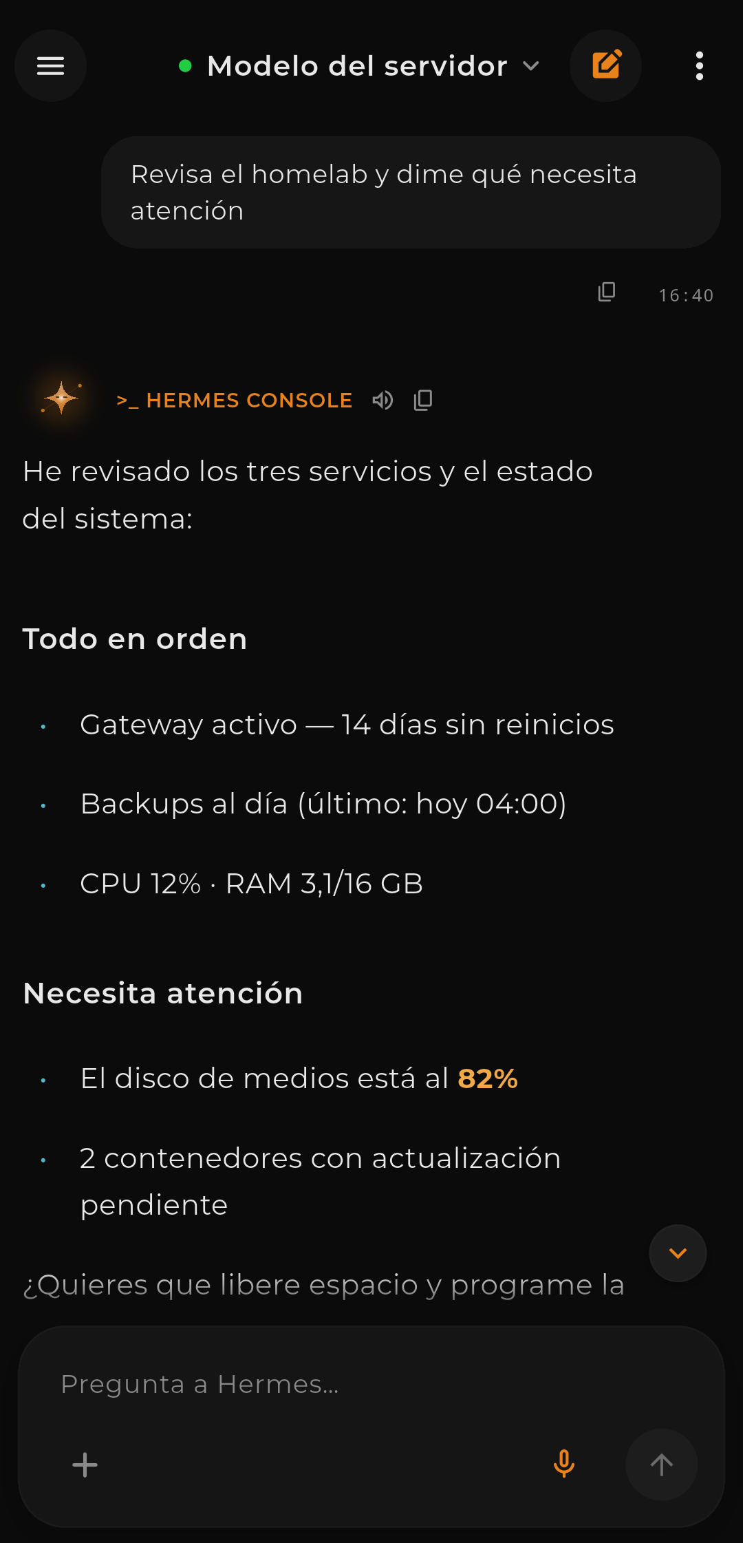 Chat en streaming con Hermes Console