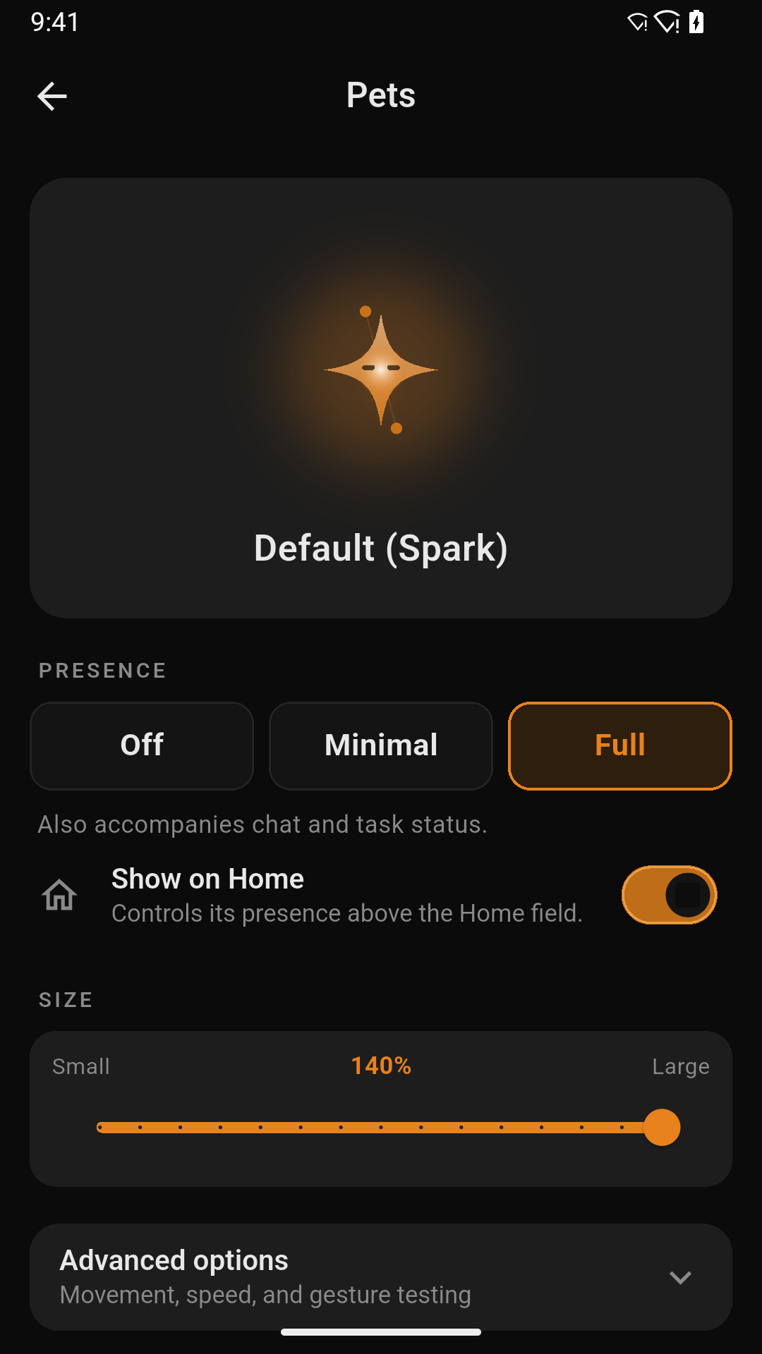 Configuración ficticia de presencia y tamaño de Spark en Hermes Console